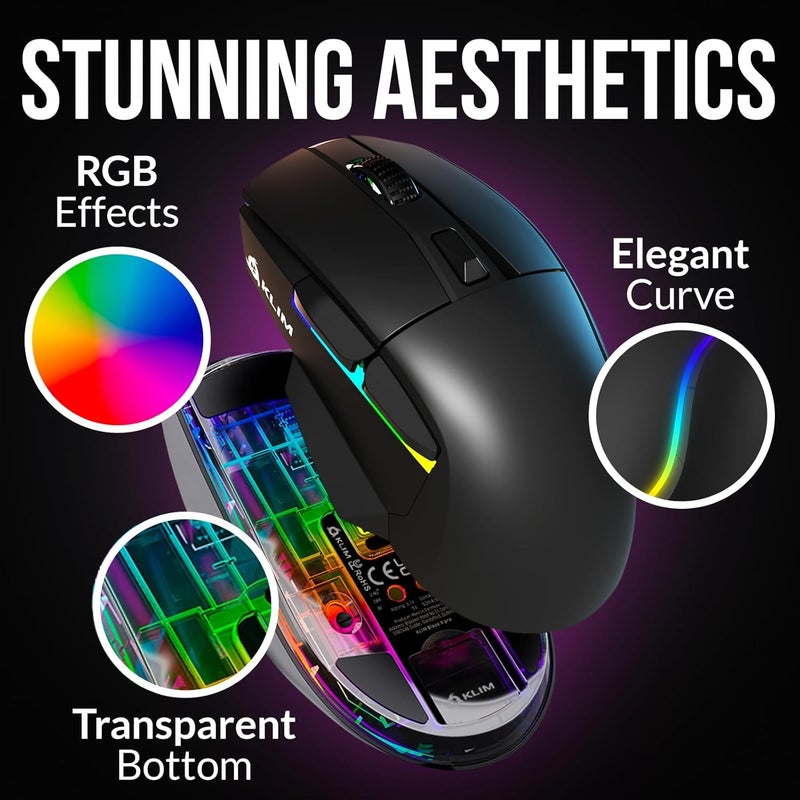 KLIM Blaze X RGB + New + Rechargeable Wireless Gaming Mouse with Charging Dock + Long-Lasting Battery + Up to 12000 DPI + Wired & Wireless Mouse PC, PS5, PS4, Mac + Black - Image 4